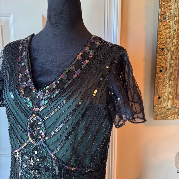 Fundaisy Black and Green Beaded Midi Dress - Picture 7 of 11